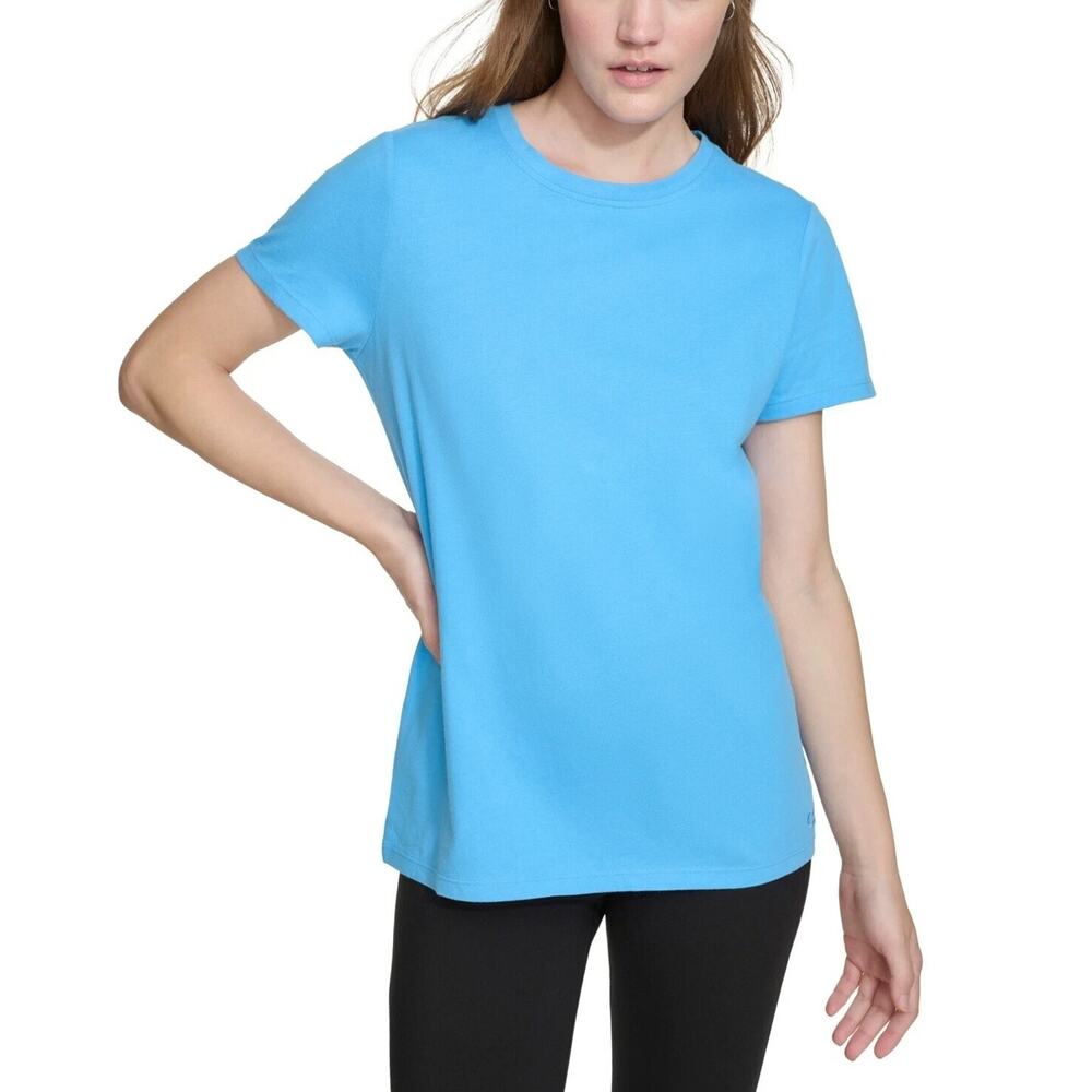 Calvin Klein Performance Embroidered-Logo Crewneck Tee Women's Small Azure Blue